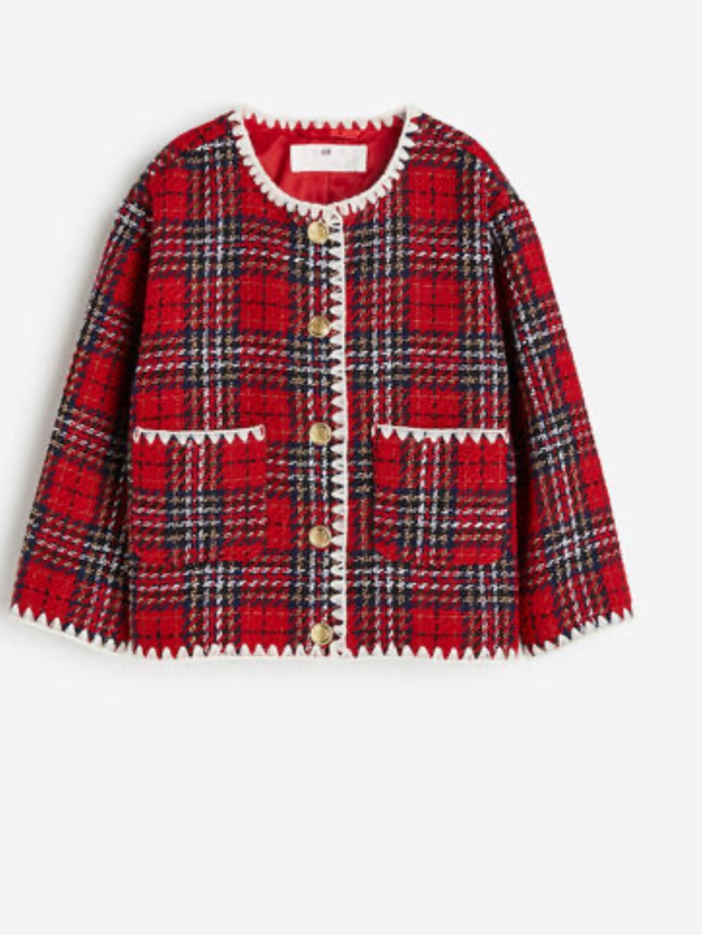 H&M Red Plaid Tweed Jacket and Skirt with Gold Buttons 6-8Y
